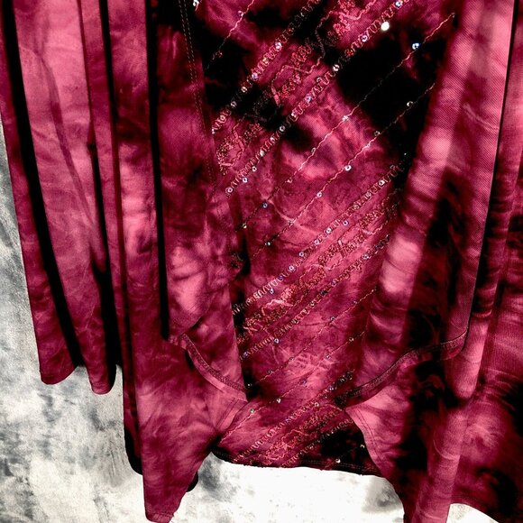 Kim Rogers Top Women’s Petite Small  Burgundy Sequined Shirt - Picture 6 of 16